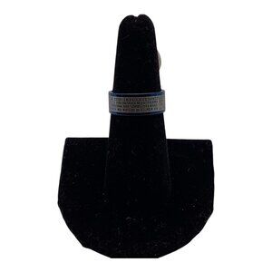 Unisex Blue Stainless Steel "Padre Nuestro" Lords Prayer Spanish Ring Size 7
